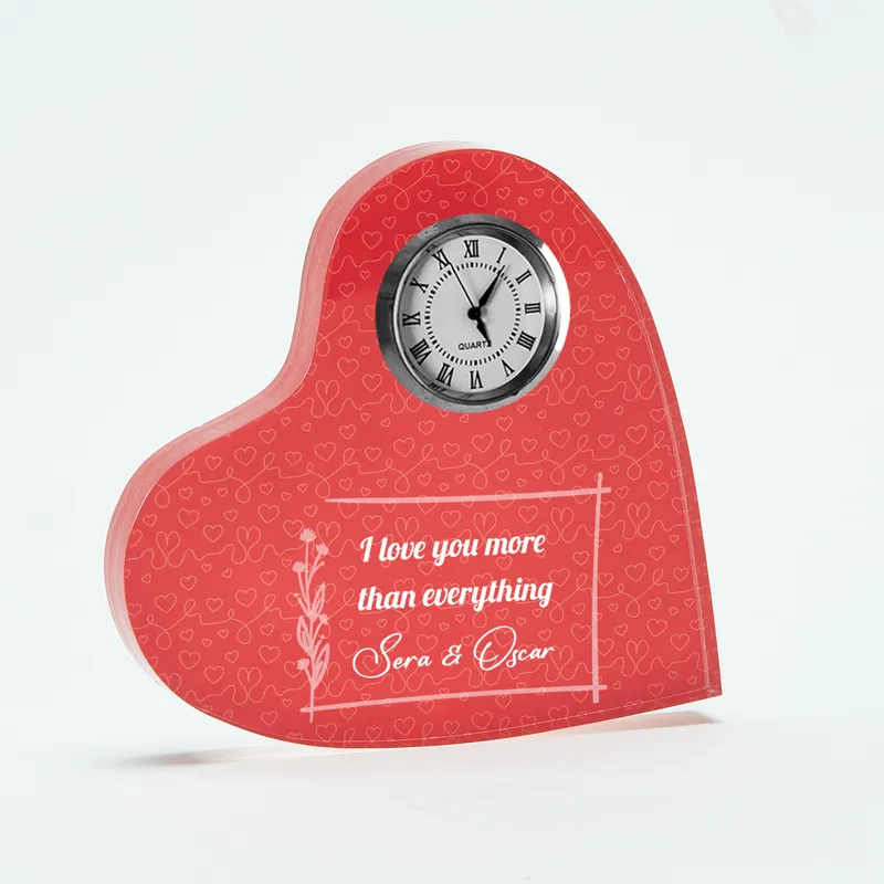 Personalised Heart-Shaped Acrylic Desk Clock for Couples