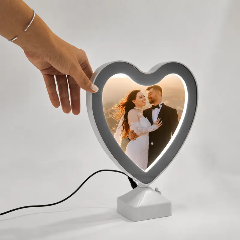 Personalized Heart-Shaped LED Magic Mirror with Photo
