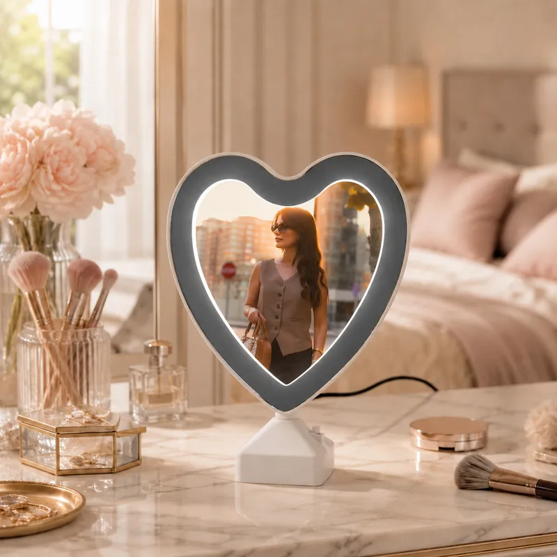 Personalized Heart-Shaped LED Magic Mirror with Photo