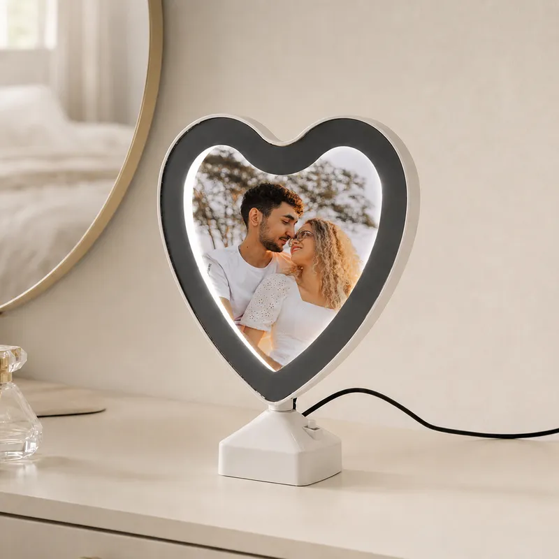 Personalized Heart-Shaped LED Magic Mirror with Photo