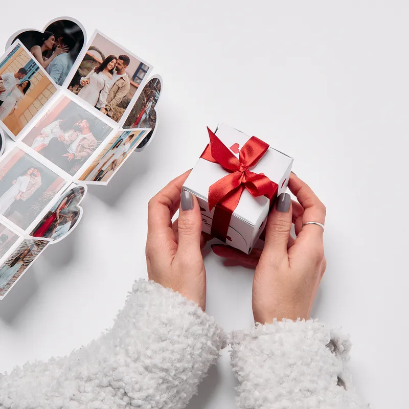 Personalized Heart Shaped Photo Box with Custom Necklace