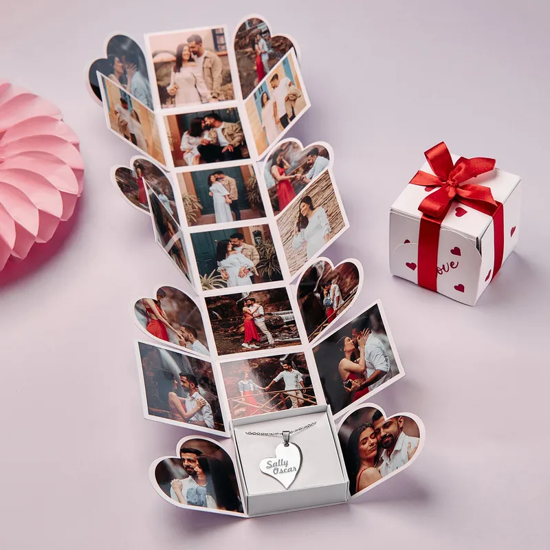 Personalized Heart Shaped Photo Box with Custom Necklace