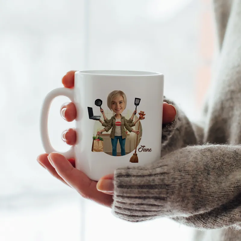 Personalized Hero Mom Cartoon Mug Gift