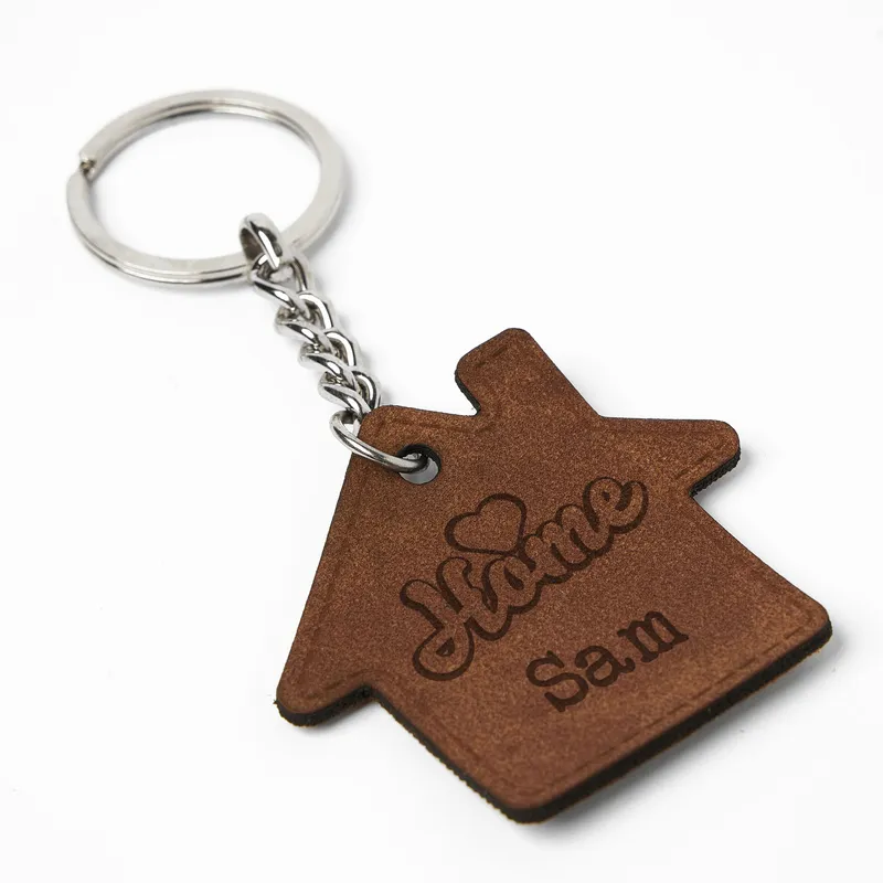 Personalized Home-Shaped Leather Keychains for Couples