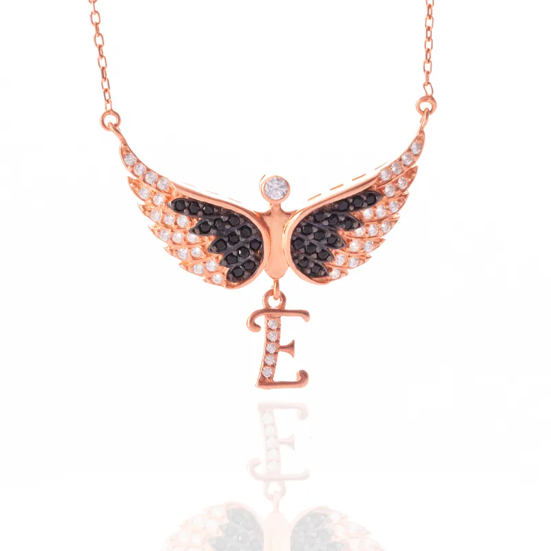 Personalized Initial Angel Silver Necklace
