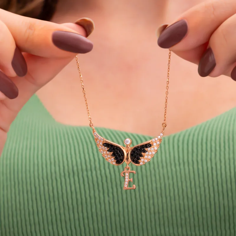 Personalized Initial Angel Silver Necklace