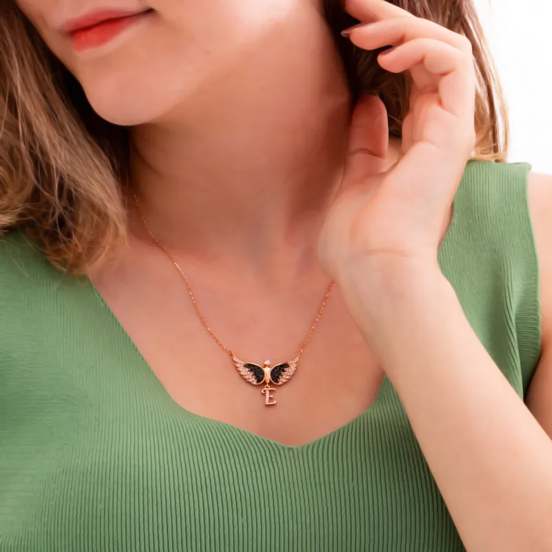 Personalized Initial Angel Silver Necklace