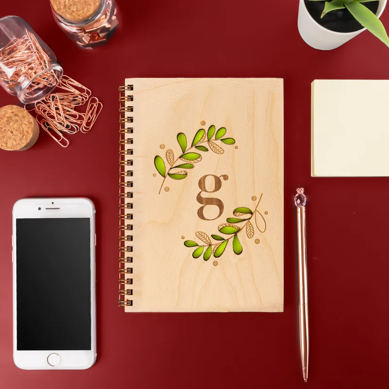 Personalised Monogram Wooden Notebook for Her - Ideal Gift