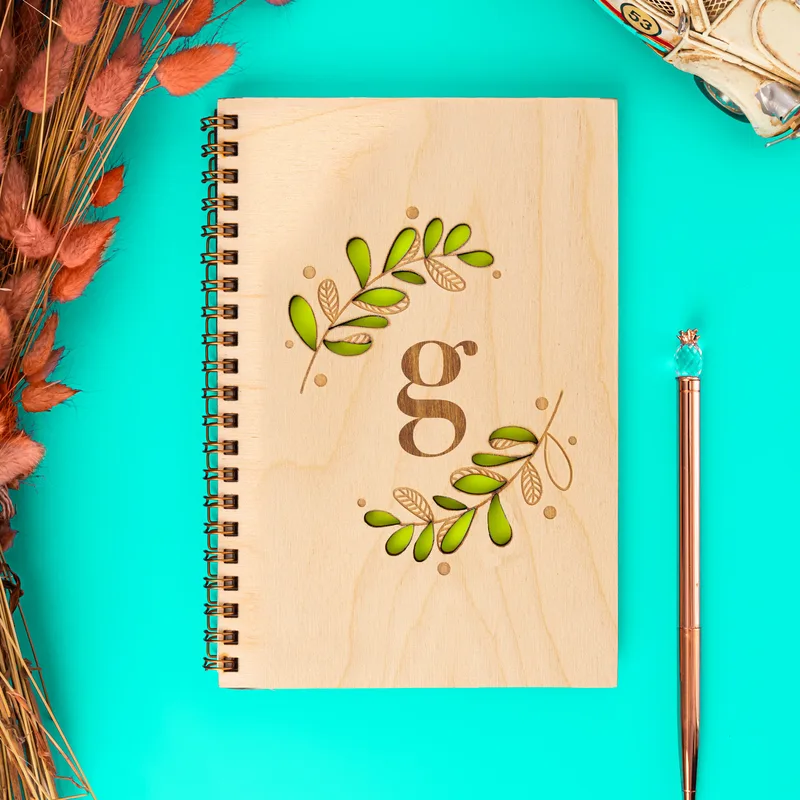 Personalised Monogram Wooden Notebook for Her - Ideal Gift