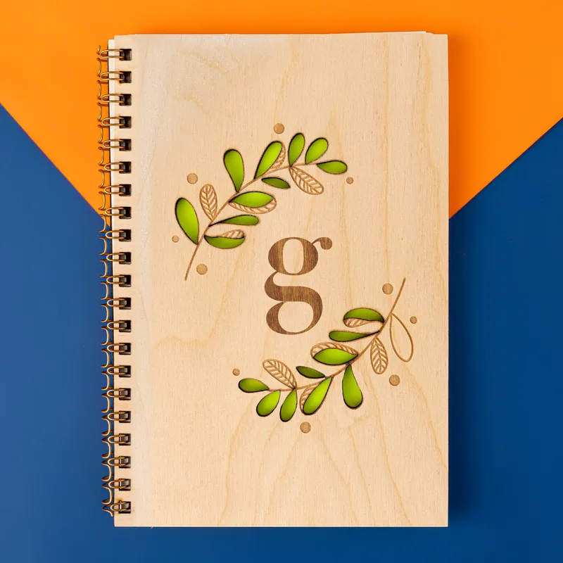 Personalised Monogram Wooden Notebook for Her - Ideal Gift
