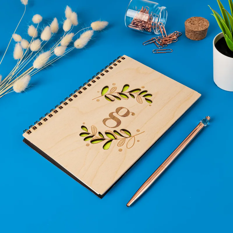 Personalised Monogram Wooden Notebook for Her - Ideal Gift