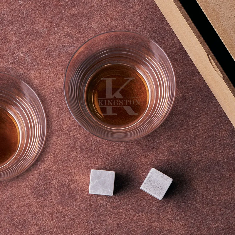 Personalized Initial & Name Whiskey Set in Wooden Gift Box