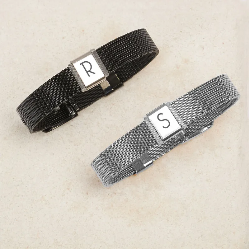 Personalized Initials Bracelet Set Rose and Black as Gift for Couple