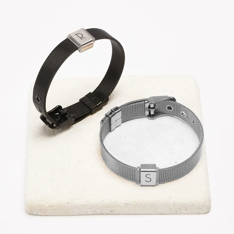 Personalized Initials Bracelet Set Rose and Black as Gift for Couple