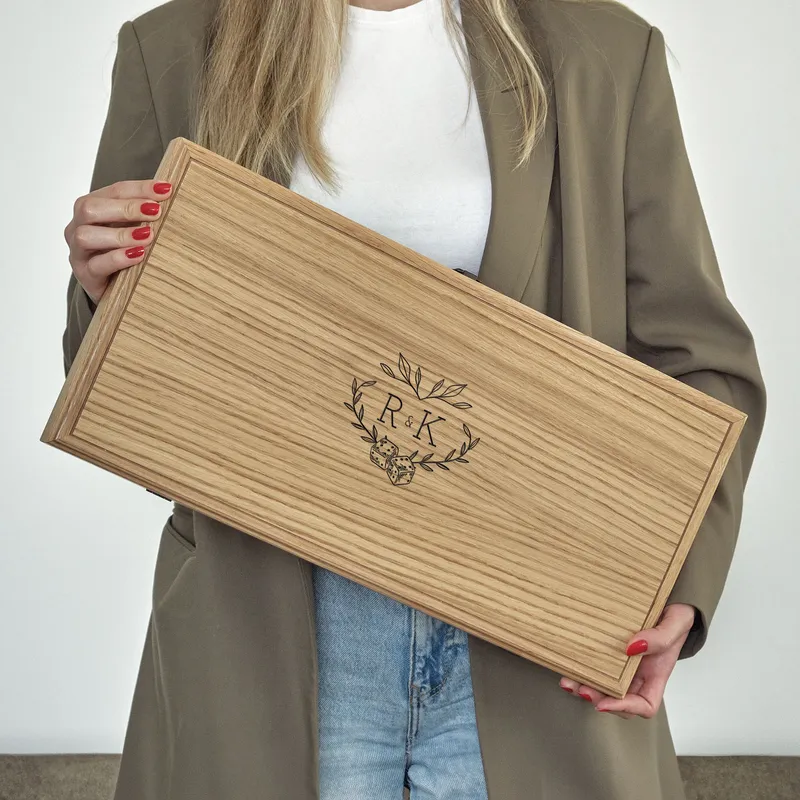 Personalized Initials Grooved Oak Backgammon Set for Backgammon-Loving Couples