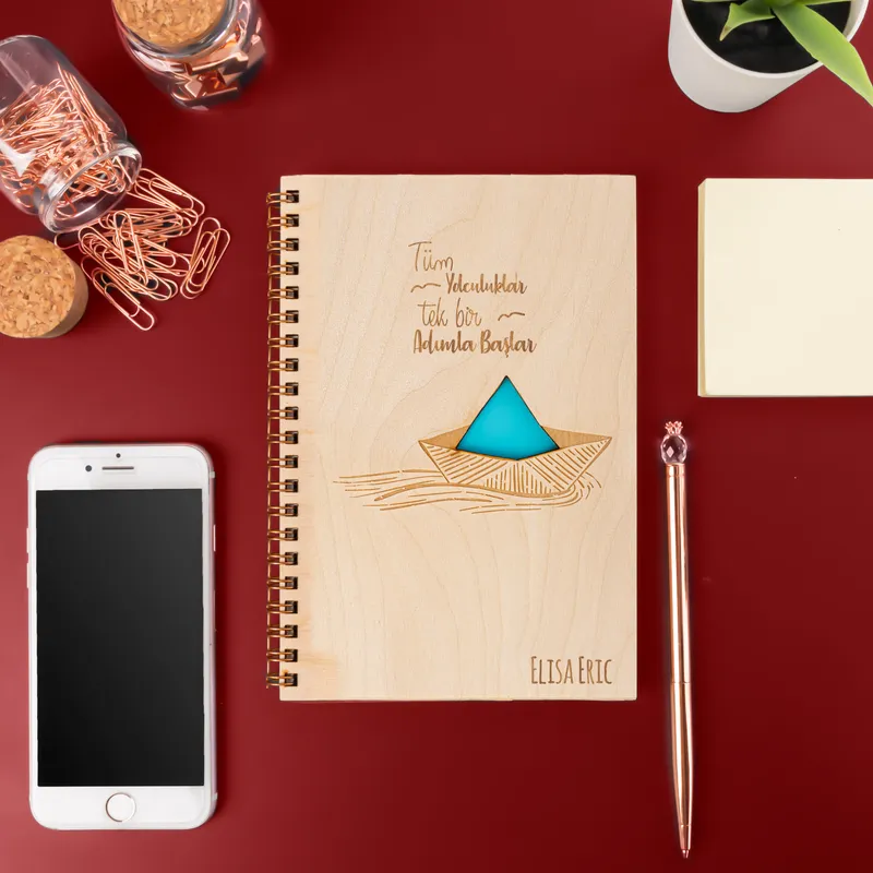 Personalized Journey to Your Dreams Designed Wooden Covered Notebook