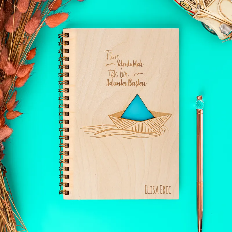Personalized Journey to Your Dreams Designed Wooden Covered Notebook