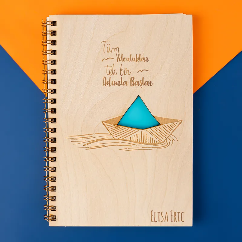 Personalized Journey to Your Dreams Designed Wooden Covered Notebook