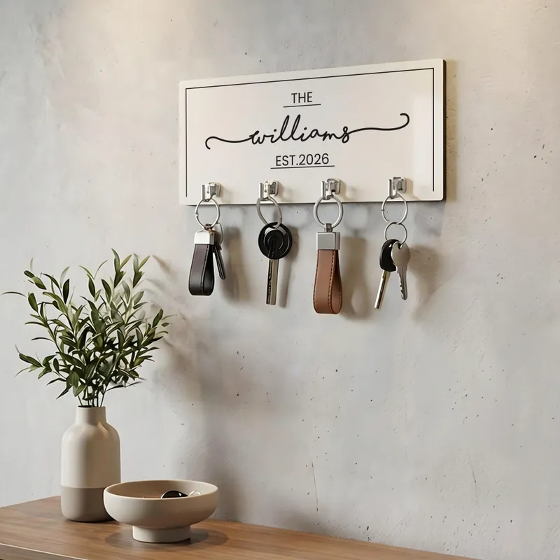 Personalized Key Holder for Wall with Hooks
