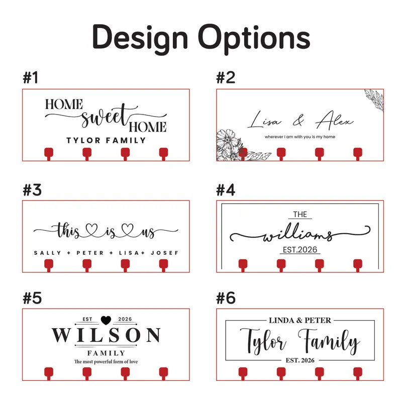 Personalized Key Holder for Wall with Hooks