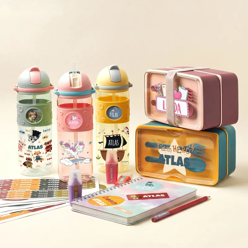 Personalized Kids Back to School Set – Lunch Box, Water Bottle & Name Stickers