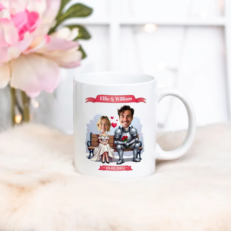 Personalized Knight and Princess Cartoon Coffee Mug
