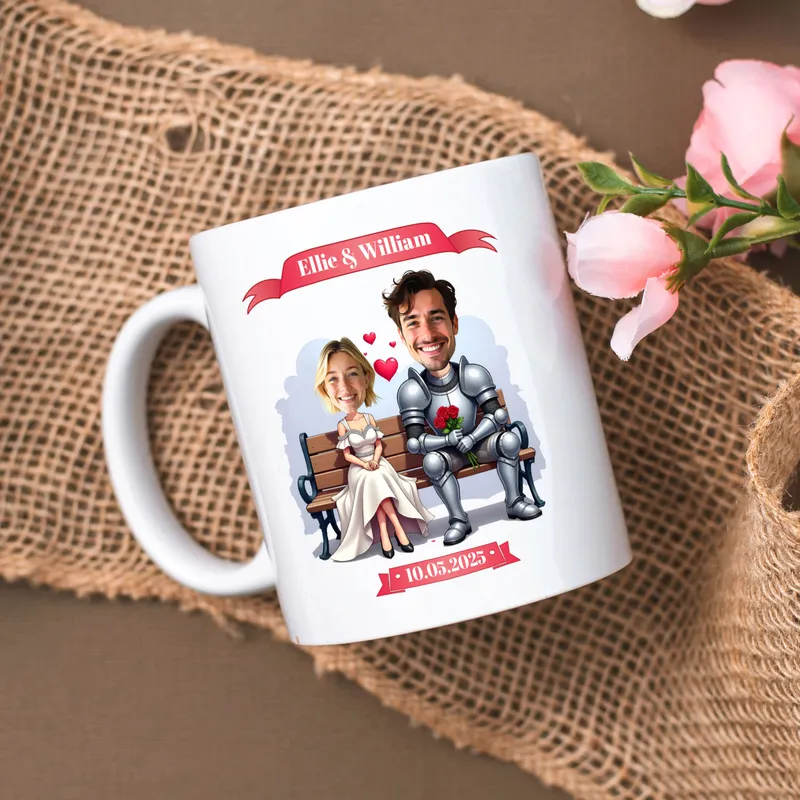 Personalized Knight and Princess Cartoon Coffee Mug