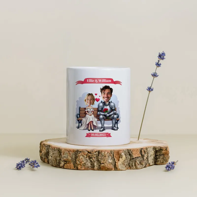 Personalized Knight and Princess Cartoon Coffee Mug