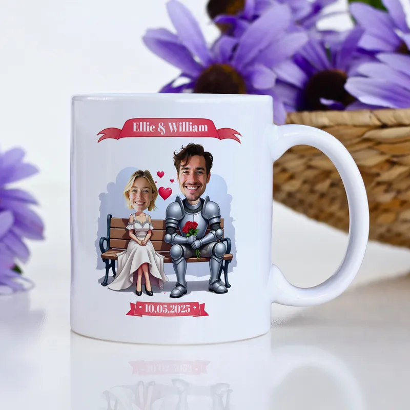 Personalized Knight and Princess Cartoon Coffee Mug