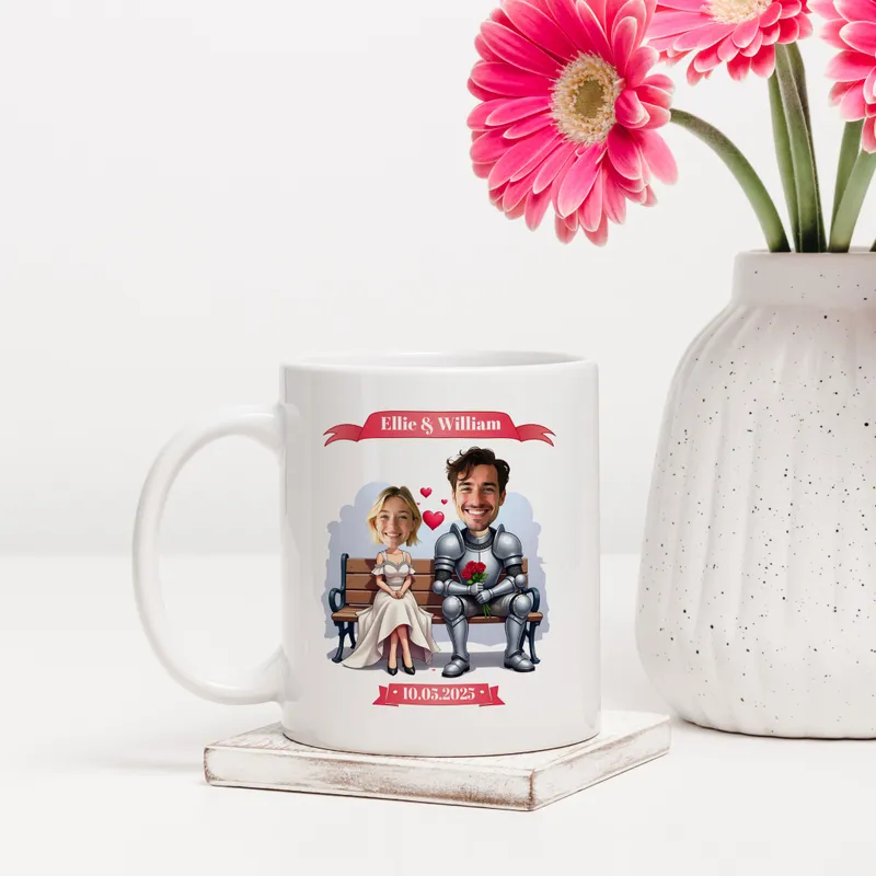 Personalized Knight and Princess Cartoon Coffee Mug