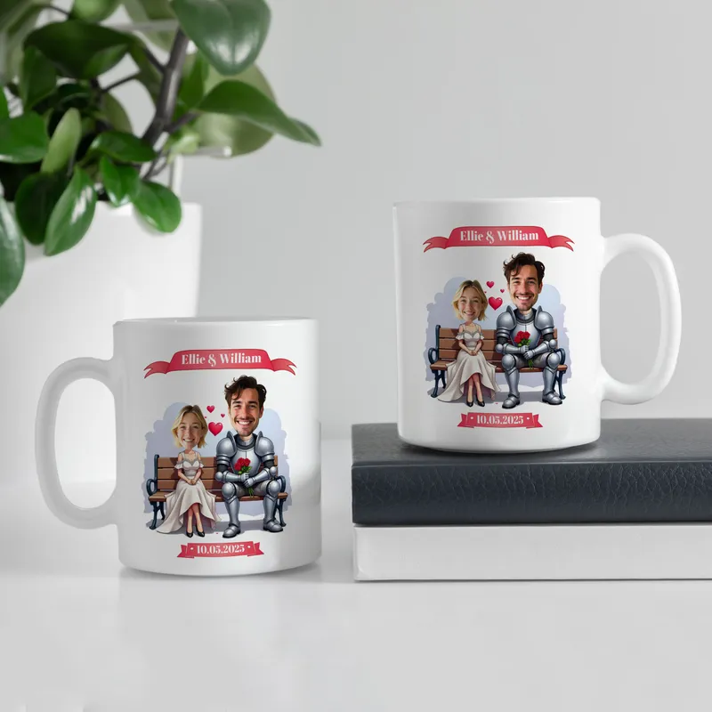 Personalized Knight and Princess Cartoon Coffee Mug