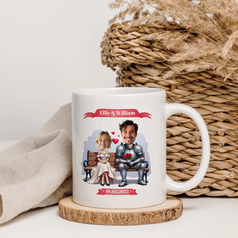 Personalized Knight and Princess Cartoon Coffee Mug