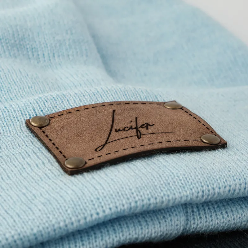 Personalized Knit Beanie with Leather Patch