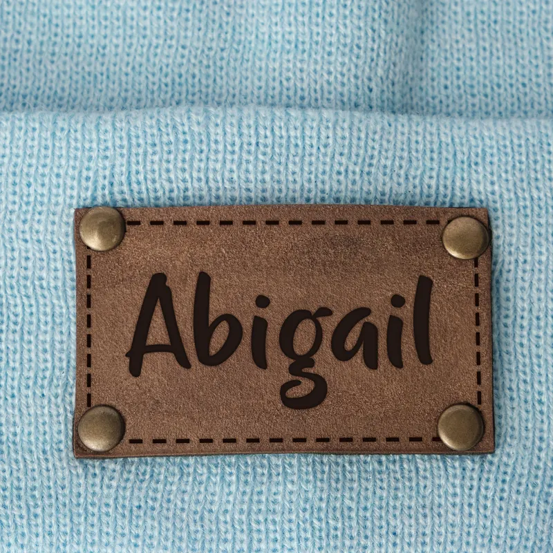 Personalized Knit Beanie with Leather Patch