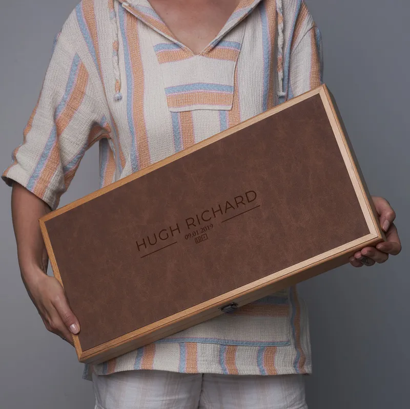 Personalized Leather Beech Backgammon Set with Name and Date