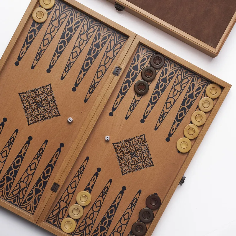 Personalized Leather Beech Backgammon Set with Name and Date