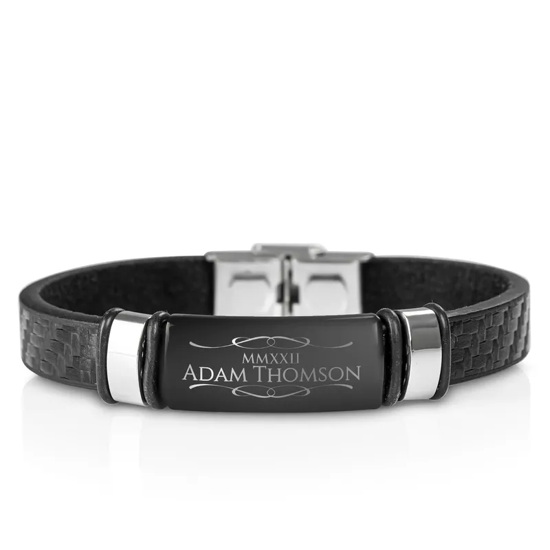 Personalized Leather Bracelet with Roman Numerals