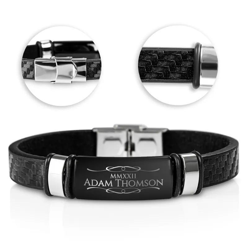 Personalized Leather Bracelet with Roman Numerals