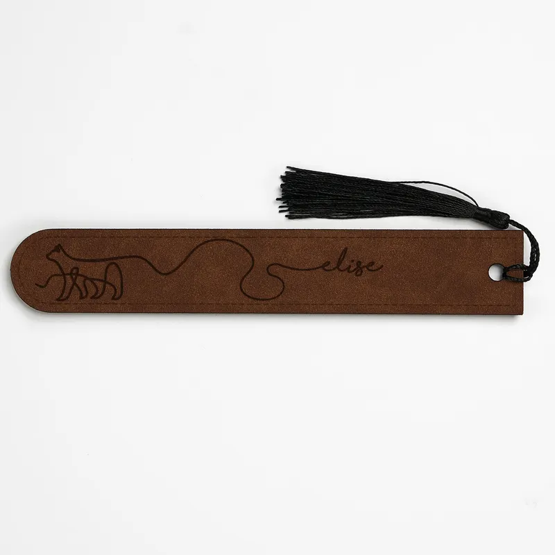 Personalised Leather Cat Design Bookmark Set of 4