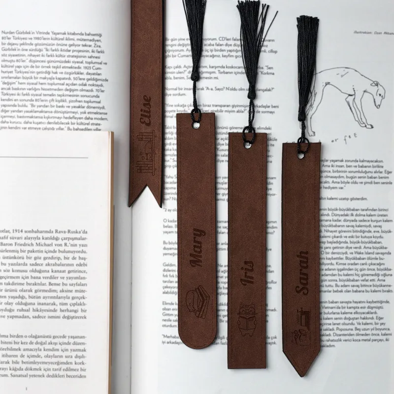 Personalised Leather Cat Bookmark Set for Book Lovers