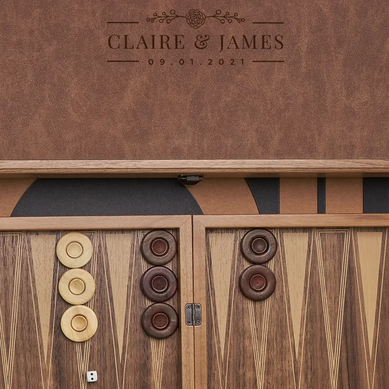 Personalized Leather Covered Backgammon Set Gift for Wife