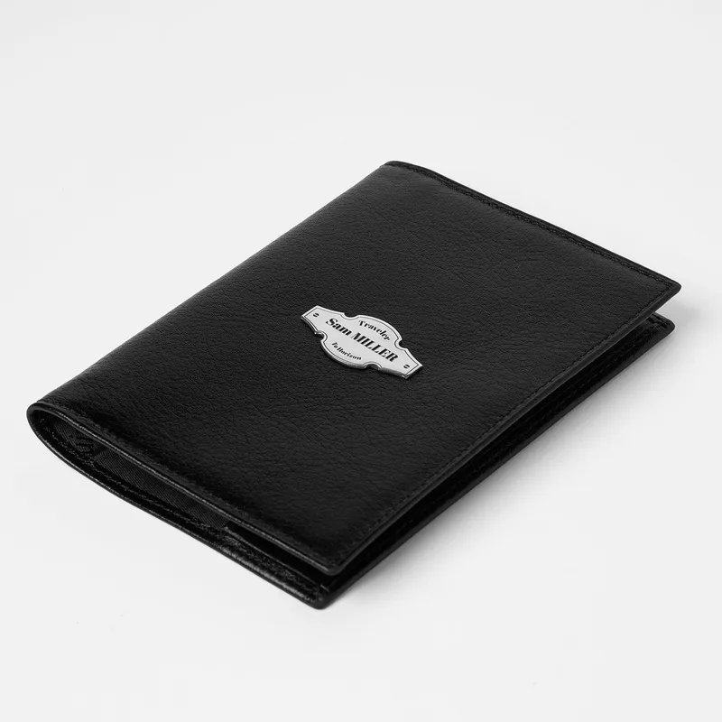 Personalised Leather Passport Holder with Silver Emblem