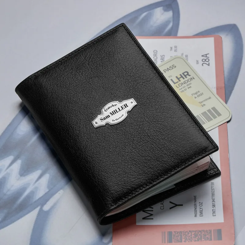 Personalised Leather Passport Holder with Silver Emblem