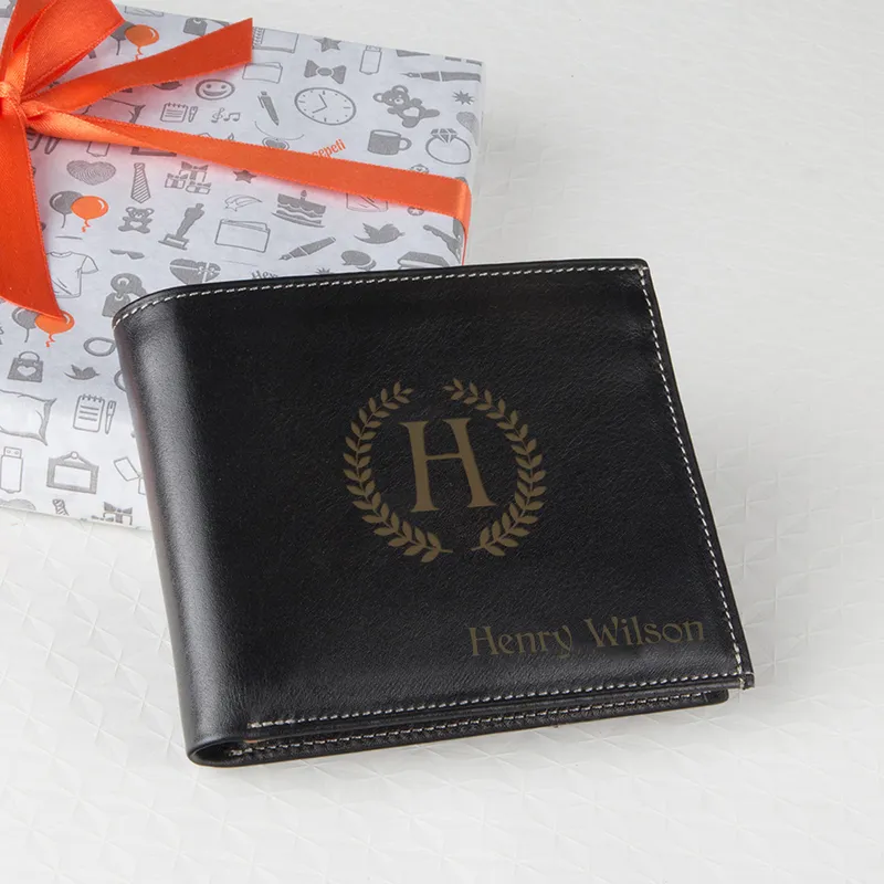 Personalized Leather Wallet with Name and Initial
