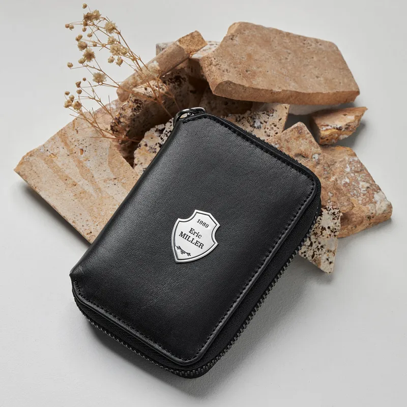 Personalised Leather Wallet with Silver Emblem