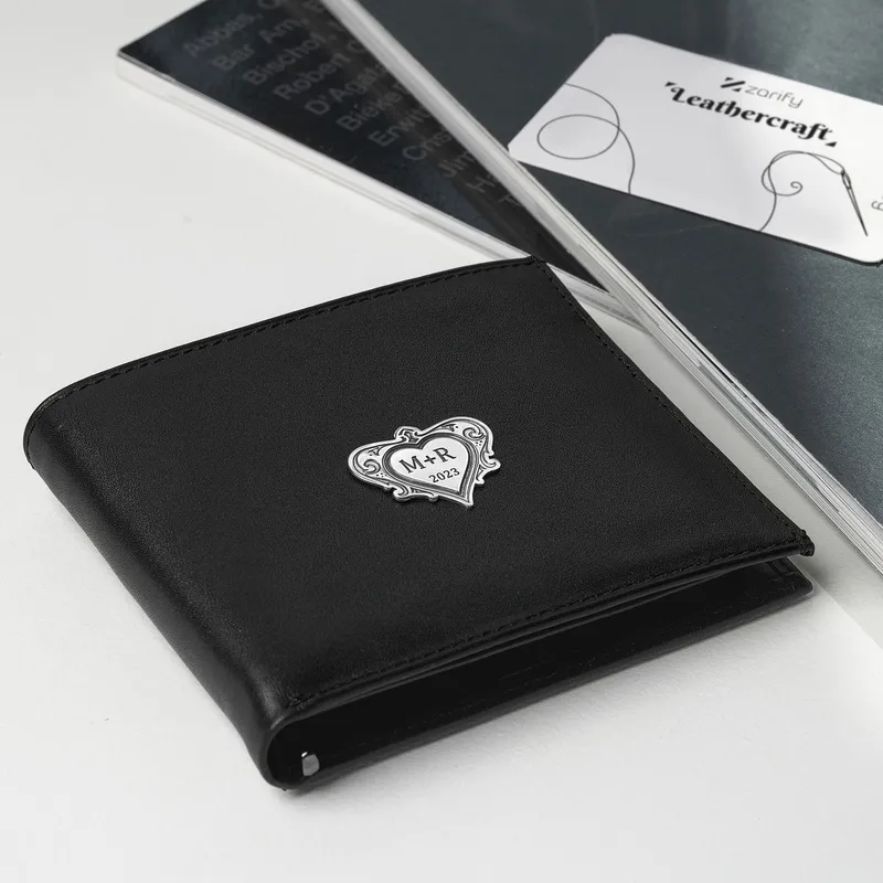 Personalised Leather Wallet with Silver Initials and Date