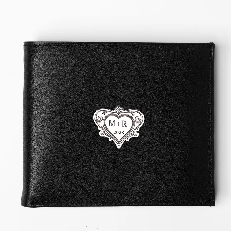 Personalised Leather Wallet with Silver Initials and Date