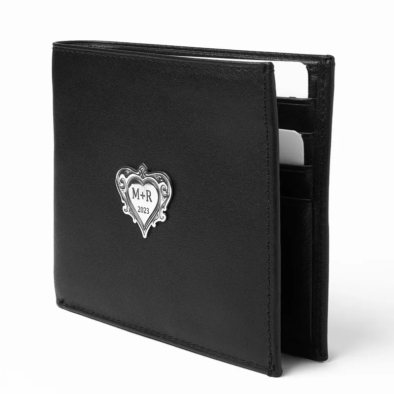 Personalised Leather Wallet with Silver Initials and Date