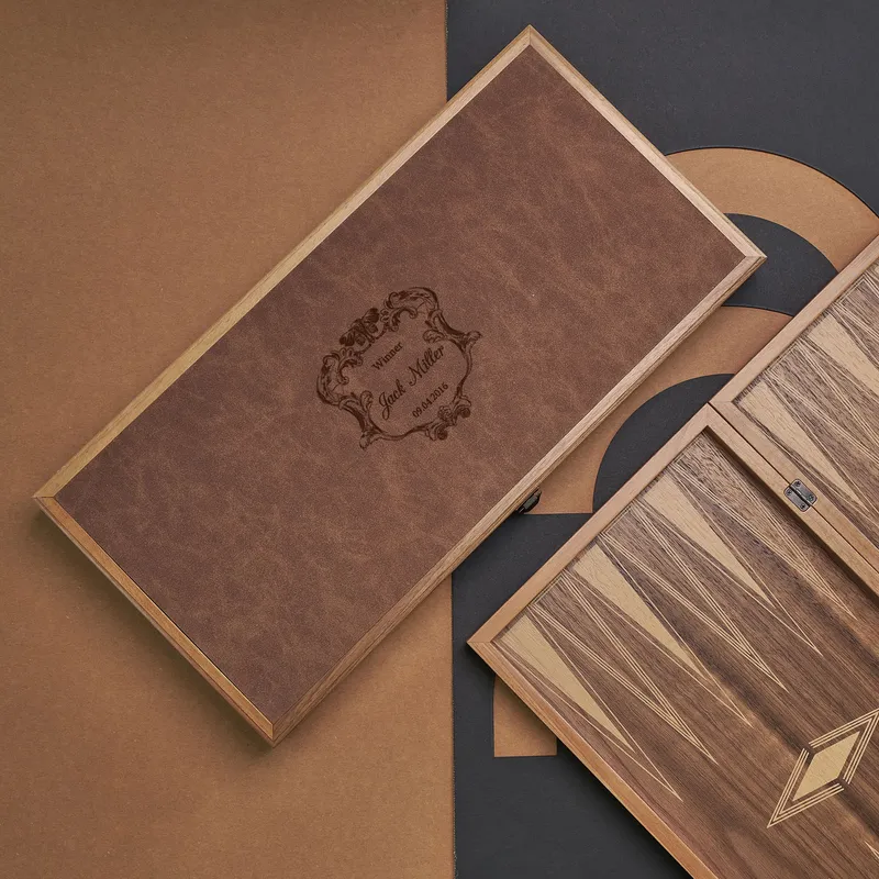 Personalized Leather-Wrapped Walnut Backgammon Set for Enthusiasts