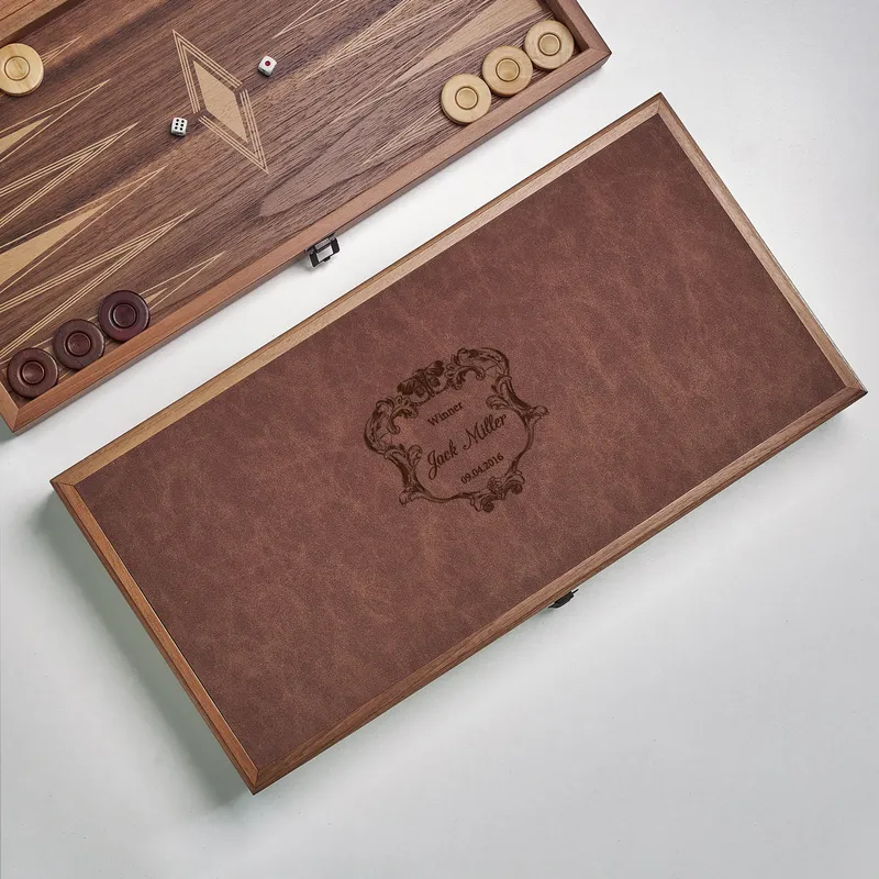 Personalized Leather-Wrapped Walnut Backgammon Set for Enthusiasts